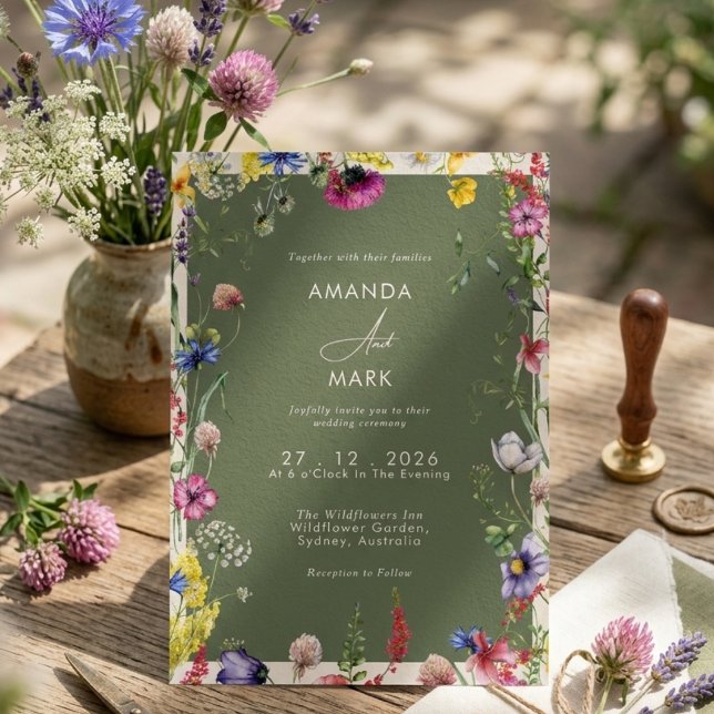 Frühling Boho Chic Bunte Wildblumen-Hochzeit  Einladung (Von Creator hochgeladen)