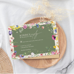 Frühling Boho Chic Farbige Wildblumen-Hochzeit  Begleitkarte