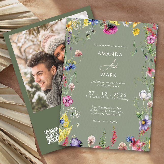 Frühling Boho Chic Farbige Wildblumen Hochzeit Einladung (Von Creator hochgeladen)