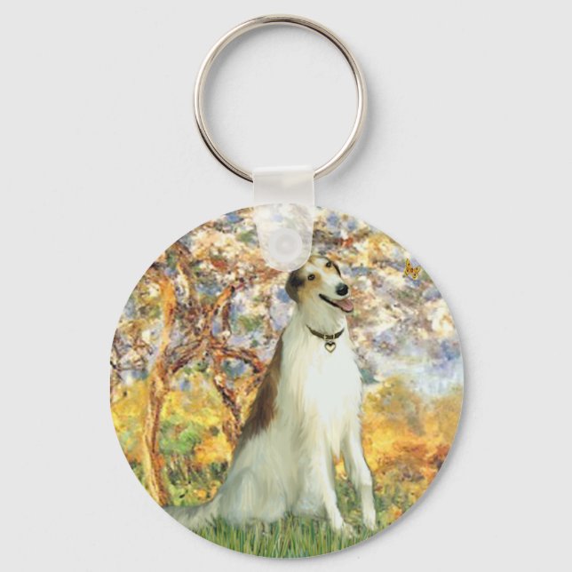 Frühling - Borzoi Schlüsselanhänger (Vorderseite)