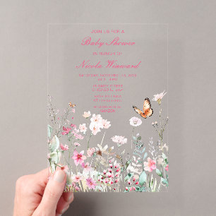 Frühling Deep pink Floral Baby Dusche Acryleinladungen