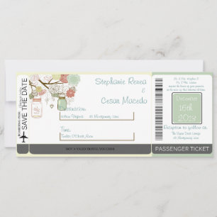 Frühling Florales Boarding Pass Hochzeits Einladun Save The Date