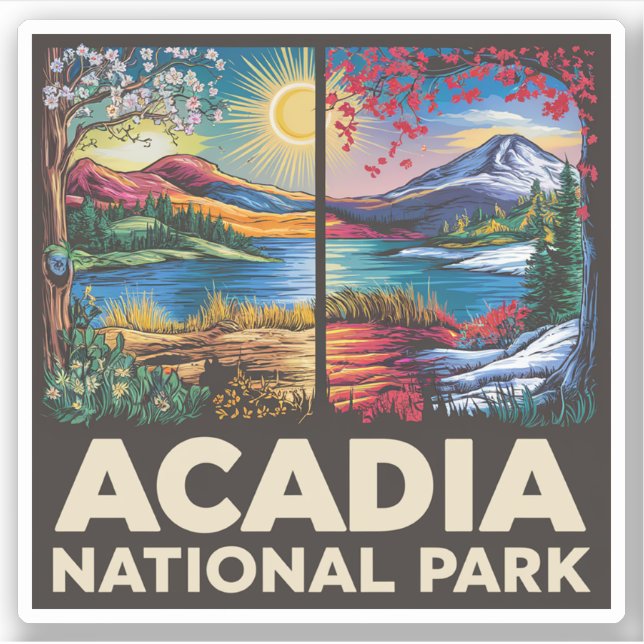 Frühling gegen Herbst Acadia Nationalpark Geschenk Aufkleber (Vorderseite)