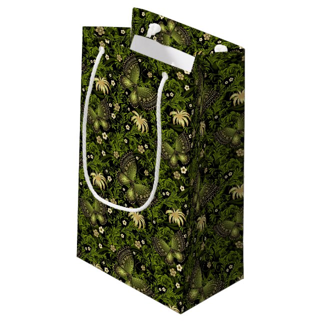 Frühling Grün-Goldmuster Kleine Geschenktüte (Rückseite Schrägansicht)