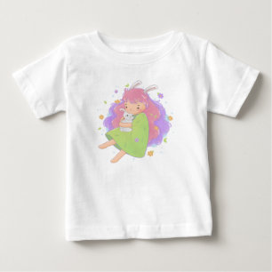 Frühling-Hasen-Mädchen-Illustration Baby T-shirt