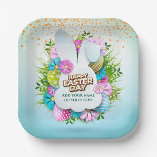 Frühling-Hasen-Osterhasen-Eier & Blumen Pappteller