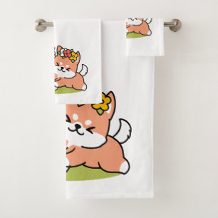 Frühling in Farbe - Adorable Hunde Illustration Badhandtuch Set