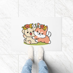 Frühling in Farbe - Adorable Hunde Illustration Fußmatte
