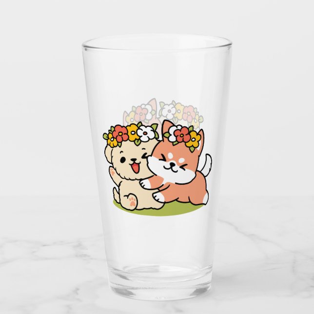 Frühling in Farbe - Adorable Hunde Illustration Glas (Vorderseite)