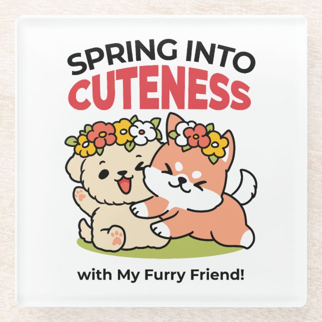 Frühling in Farbe - Adorable Hunde Illustration Glasuntersetzer (Vorderseite)