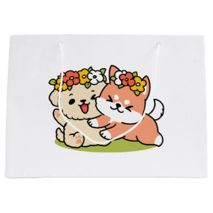 Frühling in Farbe - Adorable Hunde Illustration Große Geschenktüte