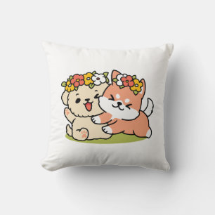 Frühling in Farbe - Adorable Hunde Illustration Kissen