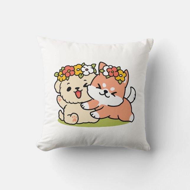 Frühling in Farbe - Adorable Hunde Illustration Kissen (Vorderseite)