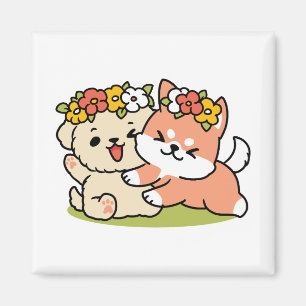 Frühling in Farbe - Adorable Hunde Illustration Magnet