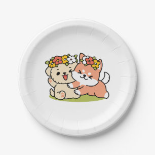 Frühling in Farbe - Adorable Hunde Illustration Pappteller