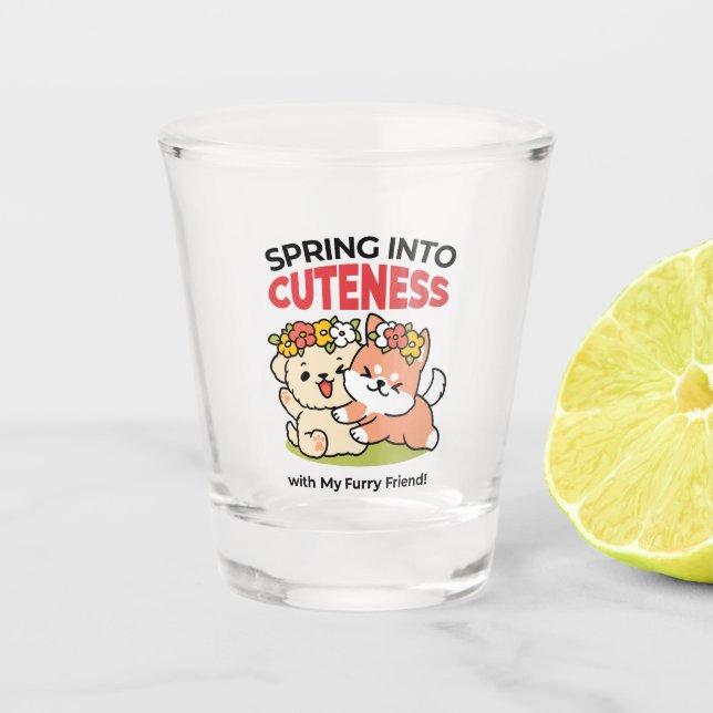 Frühling in Farbe - Adorable Hunde Illustration Schnapsglas (Vorderseite)