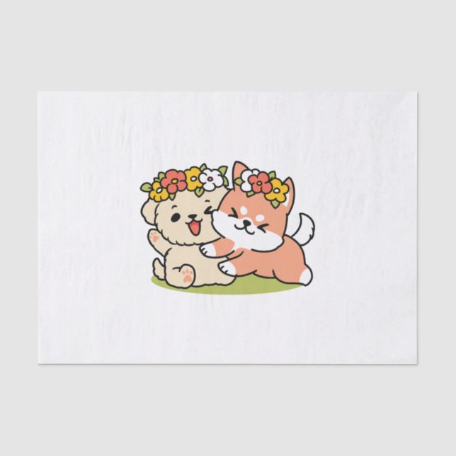 Frühling in Farbe - Adorable Hunde Illustration Seidenpapier (Vorderseite)