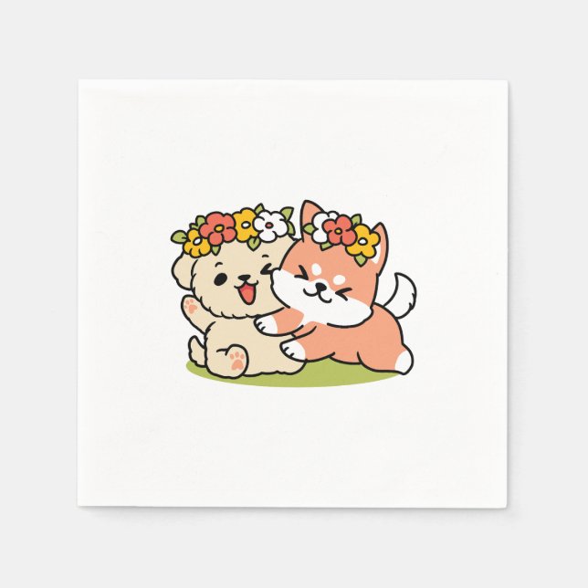 Frühling in Farbe - Adorable Hunde Illustration Serviette (Vorderseite)