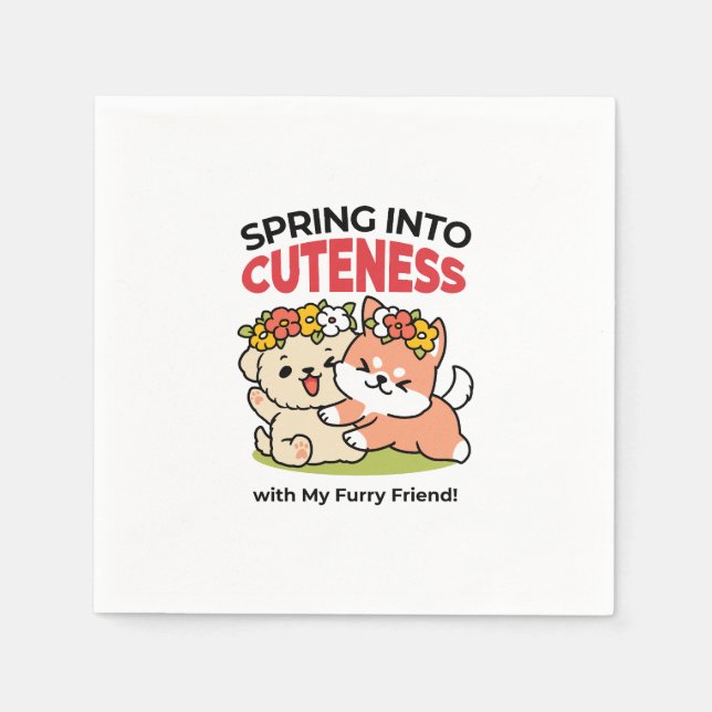 Frühling in Farbe - Adorable Hunde Illustration Serviette (Vorderseite)