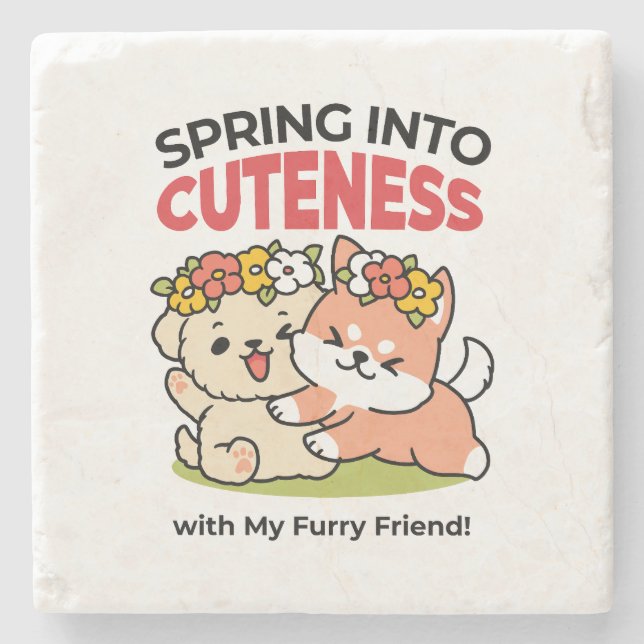 Frühling in Farbe - Adorable Hunde Illustration Steinuntersetzer (Vorderseite)