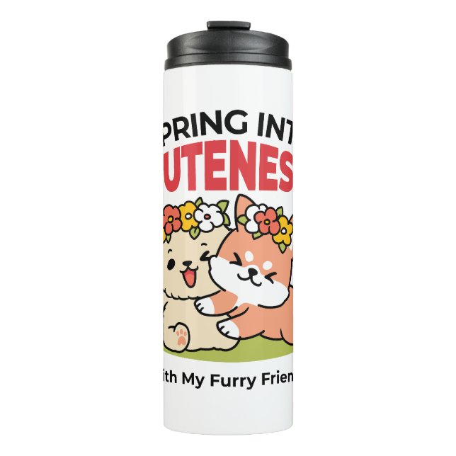 Frühling in Farbe - Adorable Hunde Illustration Thermosbecher (Vorderseite)