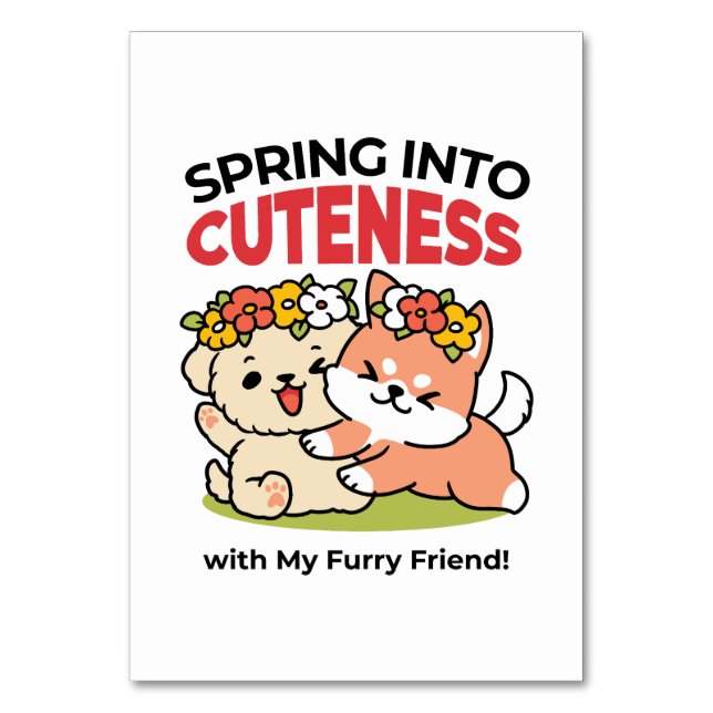Frühling in Farbe - Adorable Hunde Illustration Tischnummer (Vorderseite)