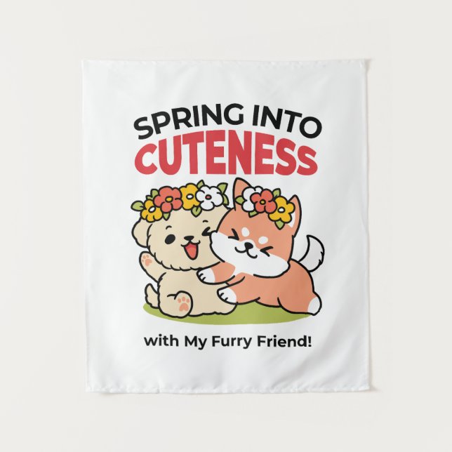 Frühling in Farbe - Adorable Hunde Illustration Wandteppich (Vorderseite)