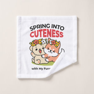 Frühling in Farbe - Adorable Hunde Illustration Waschlappen