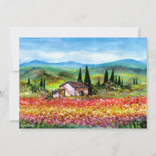FRÜHLING IN TUSCIEN, hellrot pink gelb blau Einladung