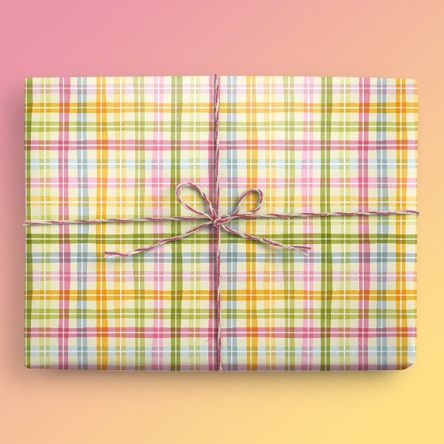 Frühling Kariert Pastell Geschenkpapier (Spring Plaid Gift Mockup)