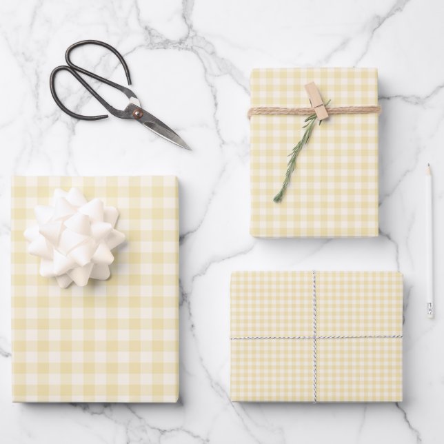 Frühling Klassisches Gingham | Buttercreme Geschenkpapier Set (Vorderseite)