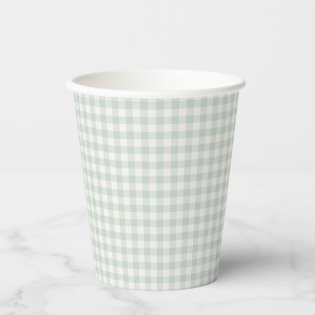 Frühling Klassisches Gingham | Gedämpftes Salbei Pappbecher (Vorderseite)