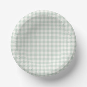 Frühling Klassisches Gingham Gedämpftes Salbei Pappteller