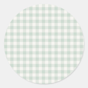 Frühling Klassisches Gingham   Gedämpftes Salbei Runder Aufkleber