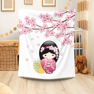 Frühling Kokeshi Puppe - niedliches japanisches Fleecedecke