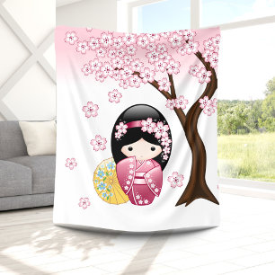 Frühling Kokeshi Puppe - niedliches japanisches Fleecedecke