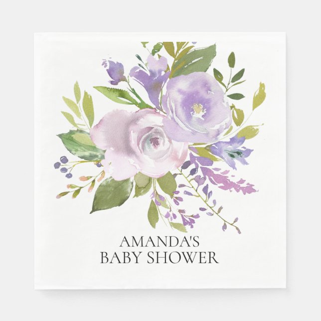 Frühling Lila Lavendel Blumendusche Papier Napkins Serviette (Vorderseite)