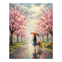 Frühling - Mädchen mit Regenschirm und Pony im reg
