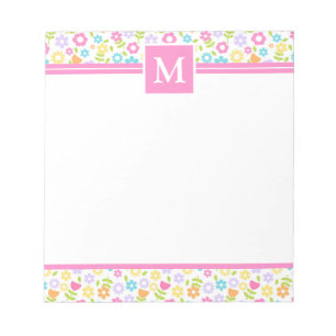 Frühling Mehrfarbige Blumen Monogramm Notizblock