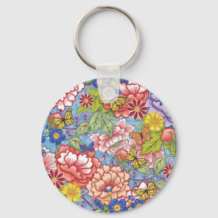 Frühling mit Blumen mit Pfingstrosen und Schlüsselanhänger