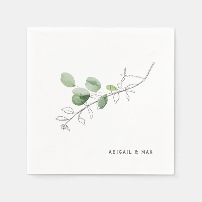 Frühling Moderne Wasserfarbe & Bleistift Botanisch Serviette (Vorderseite)