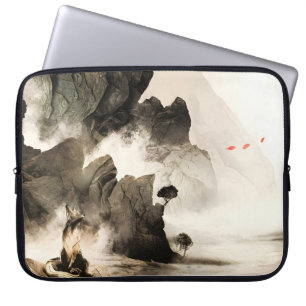 Frühling Mystischer Fuchs Nebelberg Minimalistisch Laptopschutzhülle