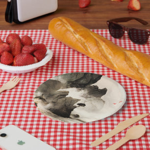 Frühling Mystischer Fuchs Nebelberg Minimalistisch Pappteller