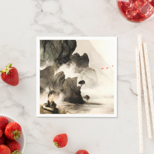 Frühling Mystischer Fuchs Nebelberg Minimalistisch Serviette