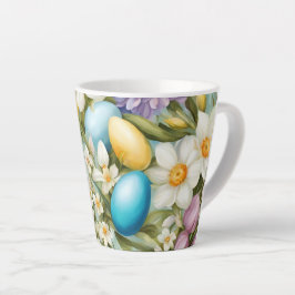 Frühling. Narzissen, Hyazinthen, Tulpen, Ostereier Milchtasse