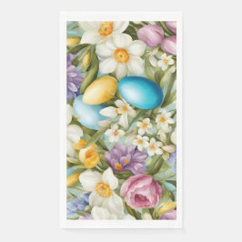 Frühling. Narzissen, Hyazinthen, Tulpen, Ostereier Serviette