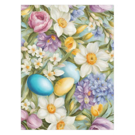 Frühling. Narzissen, Hyazinthen, Tulpen, Ostereier Tischdecke