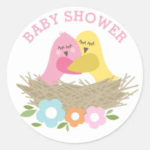 Frühling Nest Vögel Baby Mädchen Dusche Runder Aufkleber