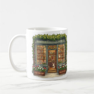 Frühling Osterladen mit süßem lesendem Hasen Kaffeetasse