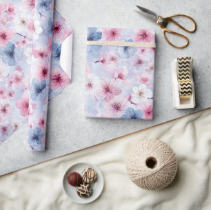 Frühling Pastell Rosa Blau Kirsche Wasserfarben Mu Geschenkpapier